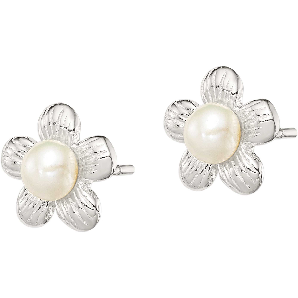Sterling Silver Flower and Simulated Pearl Post Earrings - Image 2 of 2