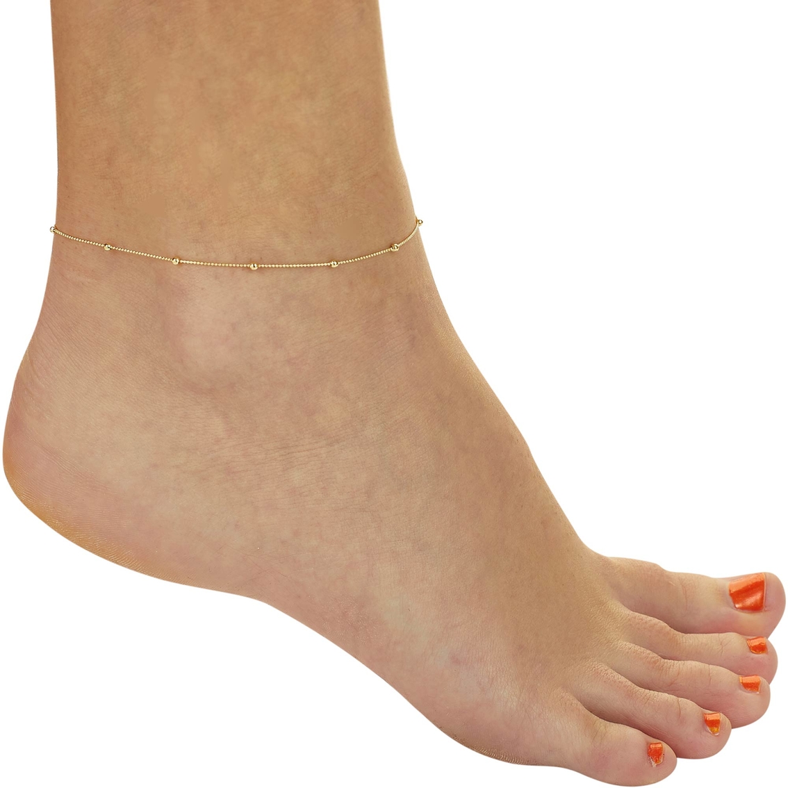 14K Yellow Gold Diamond Cut Bead Anklet - Image 3 of 3