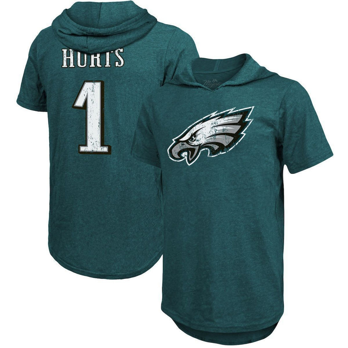 Majestic Threads Men's Threads Jalen Hurts Midnight Green Philadelphia Eagles Player Name & Number Tri-Blend Slim Fit Hoodie T-Shirt - Image 2 of 4