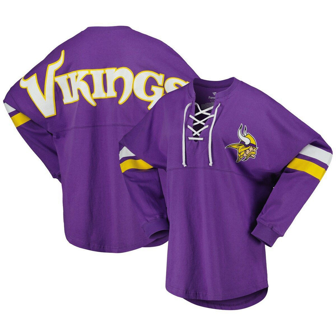 Fanatics Branded Women's Purple Minnesota Vikings Lace-Up V-Neck Long Sleeve T-Shirt - Image 2 of 4