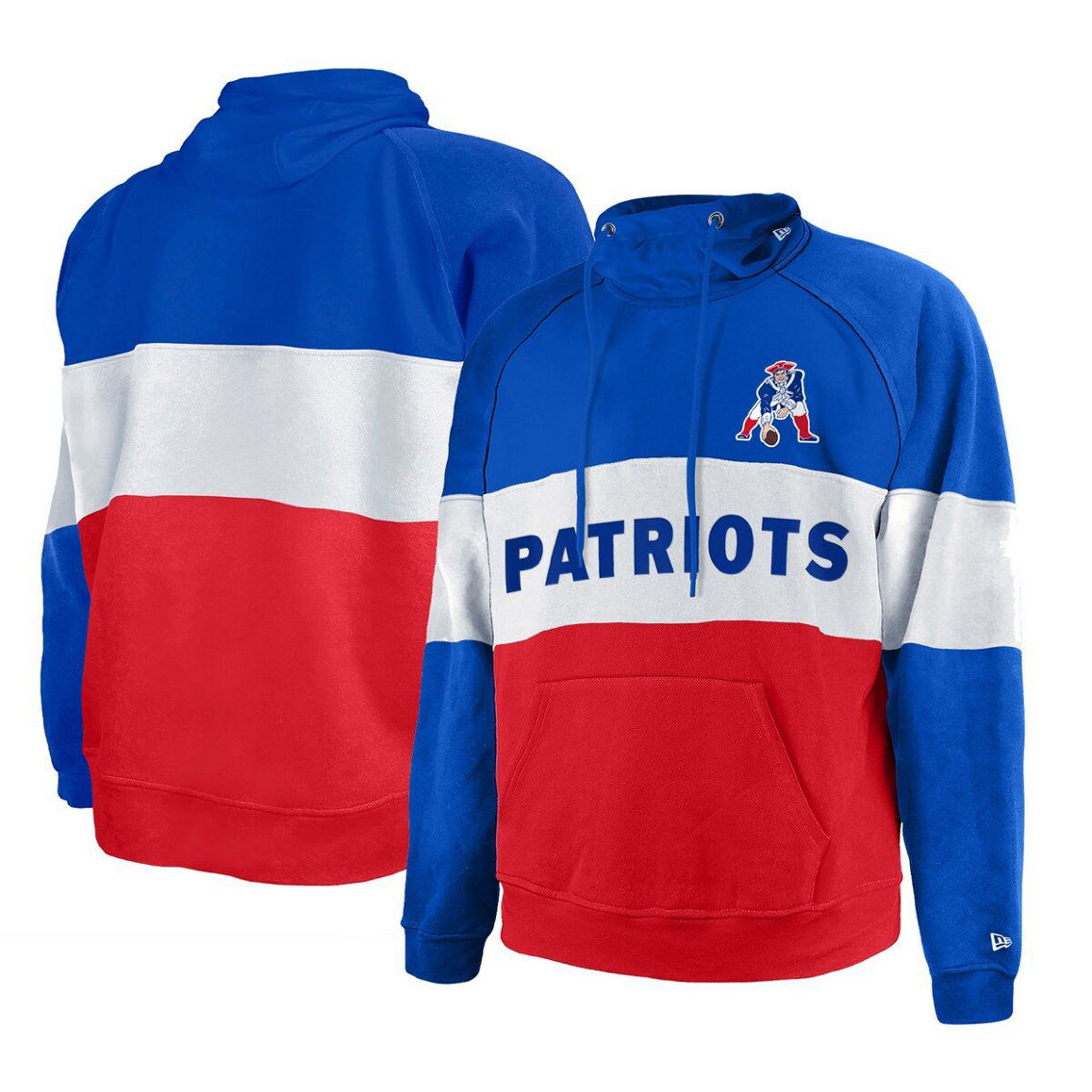 New Era Men's Red New England Patriots Big & Tall Throwback Colorblock Raglan Pullover Hoodie - Image 2 of 4