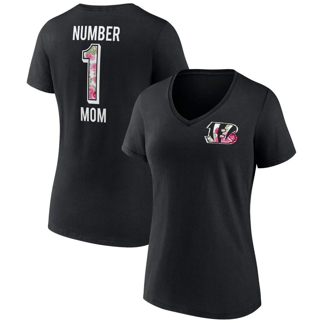Fanatics Branded Women's Black Cincinnati Bengals Plus Size Mother's Day #1 Mom V-Neck T-Shirt - Image 2 of 4
