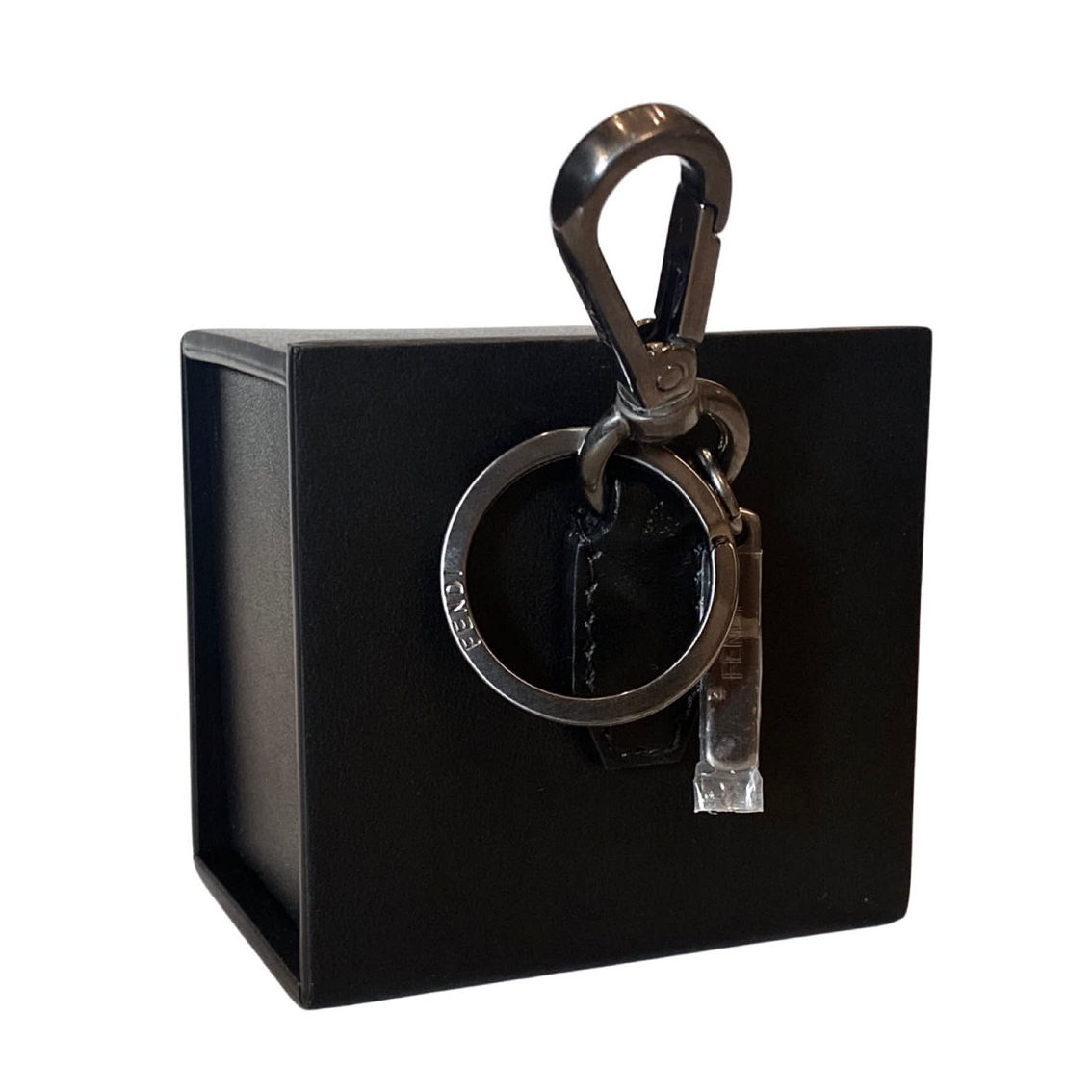 Fendi Roma Mini Box Black Leather Key Ring Charm (New) - Image 4 of 5