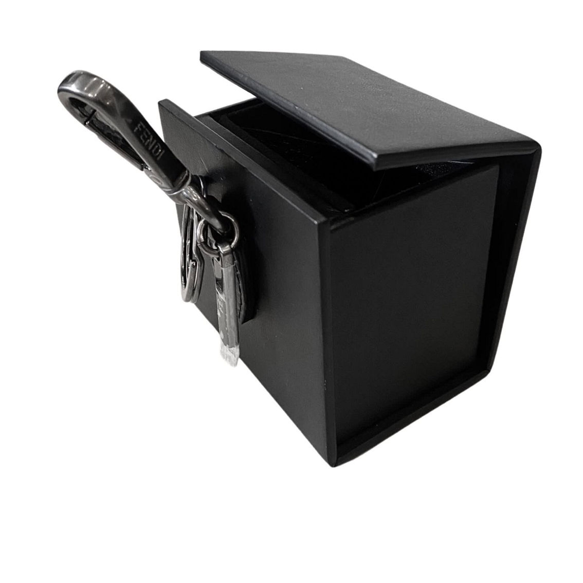 Fendi Roma Mini Box Black Leather Key Ring Charm (New) - Image 5 of 5