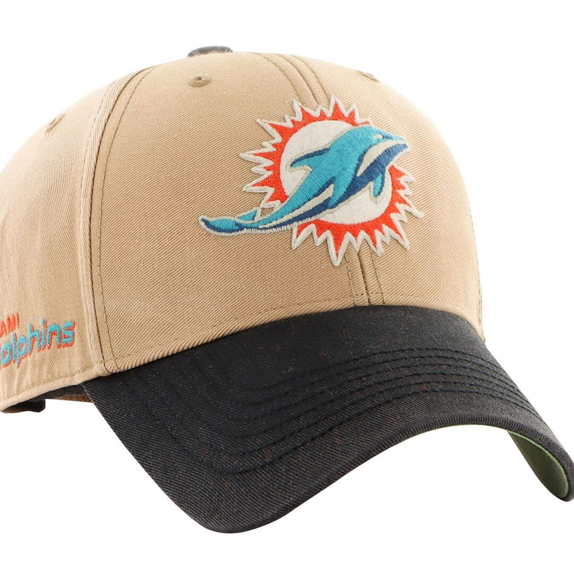 '47 Men's Khaki/Black Miami Dolphins Dusted Sedgwick MVP Adjustable Hat - Image 2 of 4