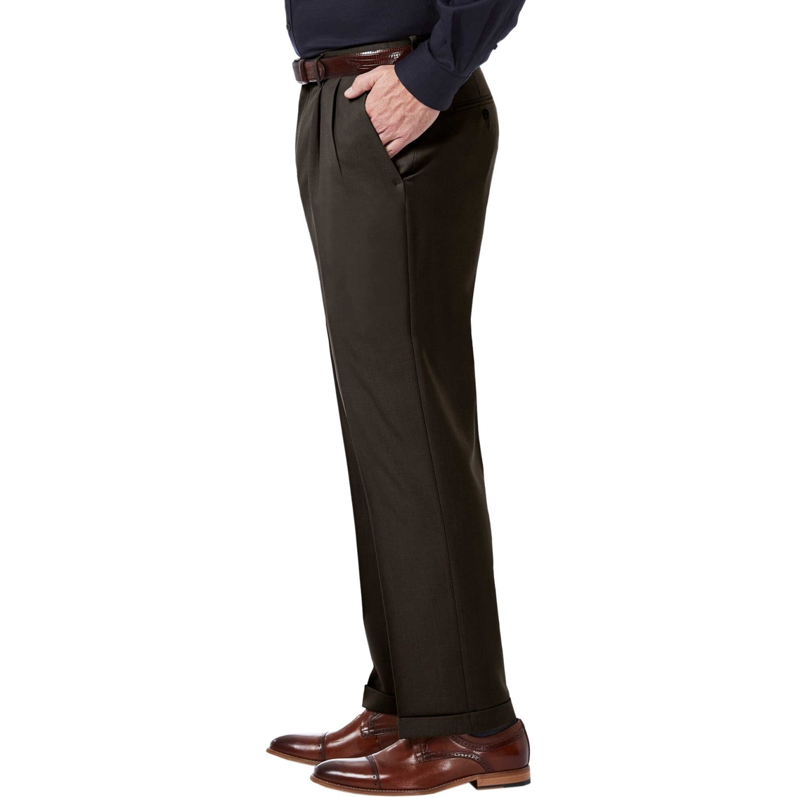 Haggar Premium Comfort 4 Way Stretch Classic Fit Pleat Front Pants - Image 3 of 5